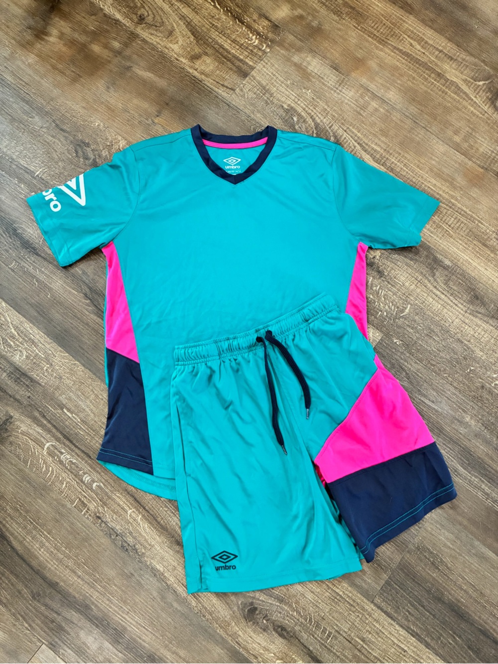 Umbro Teal and Hot Pink Athletic Jersey & Shorts